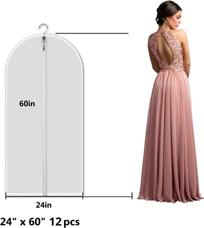 MS KITCHEN 6 Pack Long Garment Bags (24x60") - Dustproof Gown Covers - Durable PEVA Hanging Bags with Sturdy Zipper for Maxi Dresses, Long Coats & Dance Costumes (Translucent) - Image 2